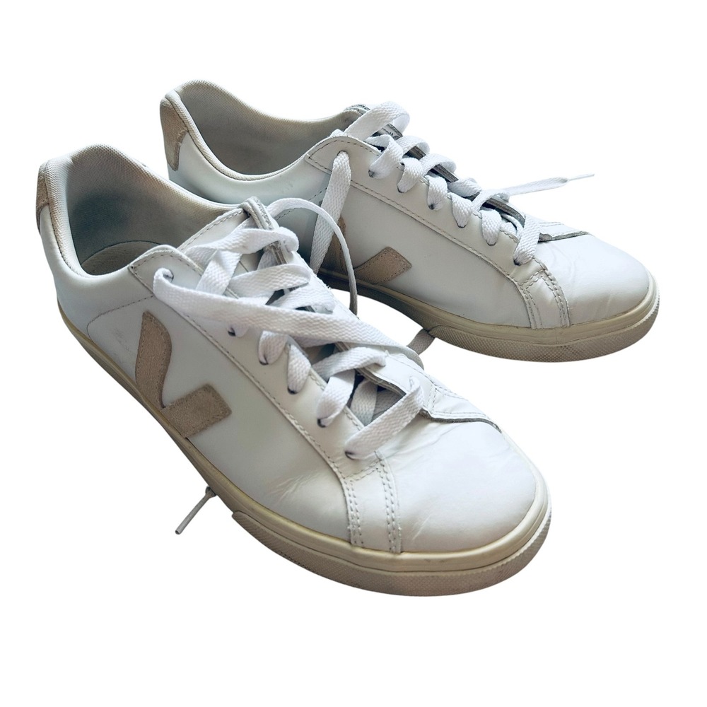 Minimalist Veja Esplar White Suede Leather Sneakers Size 9 Sustainable Casual